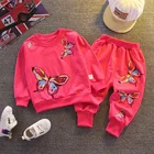 Комплект одежды для маленьких девочек, весенне-осенний детский спортивный костюм футболка с принтом + повседневные штаны детский комплект одежды из 2 предметов с бабочками для От 1 до 4 лет