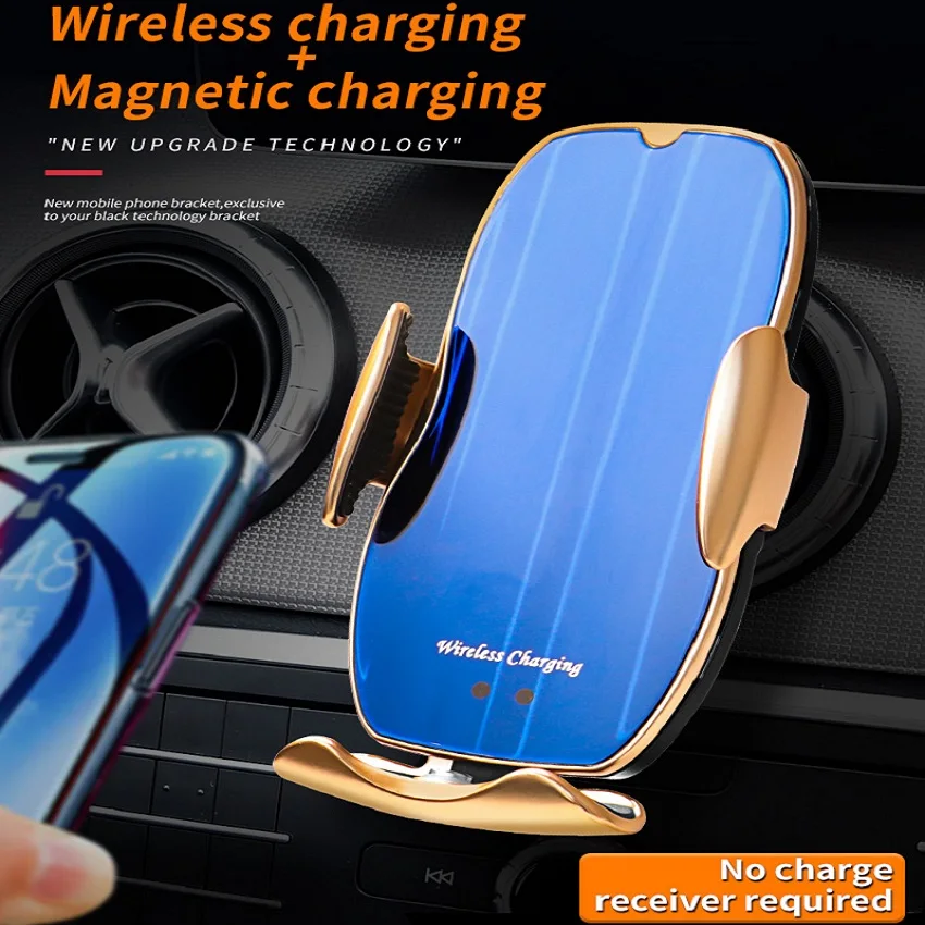 

H8 Clamping Car Qi Wireless Charger for iPhone12 Max Magnetic Charging Phone Holder Air Vent Stand for Huawei Samsung Accesorios