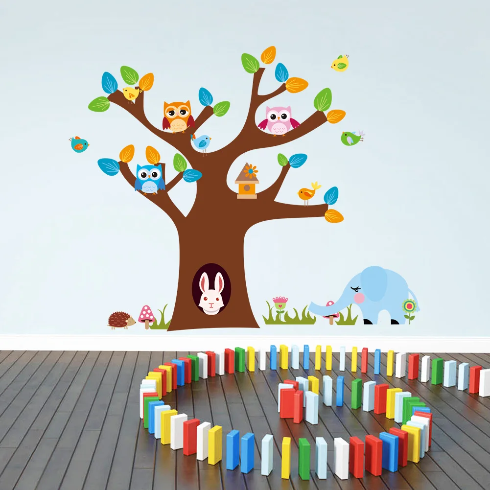 С рисунком совы Дерево стена Baby дерево Животные настенные наклейки для детской