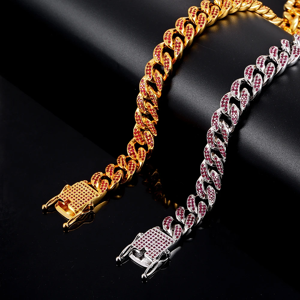 

7-9 Multicolor CZ Stones Iced Out Miami Curb Cuban Link Chain Bracelets for Men Hip Hop Bling Rapper Jewelry Gold Silver Color