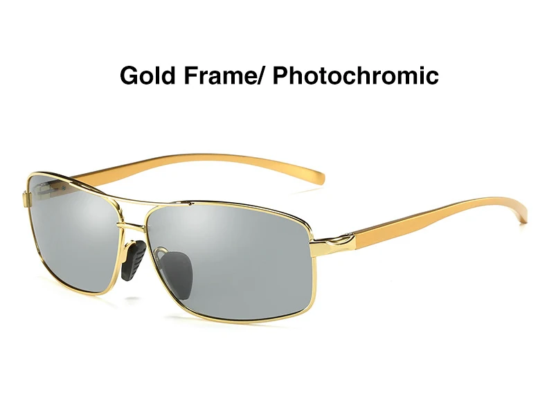 Gold Photochromic AORON фотохромные поляризованные мужские солнцезащитные очки классические прямоугольные солнцезащитные очки UV400 алюминиевые магниевые солнцезащитные очки - Цвет линз: Gold Photochromic
