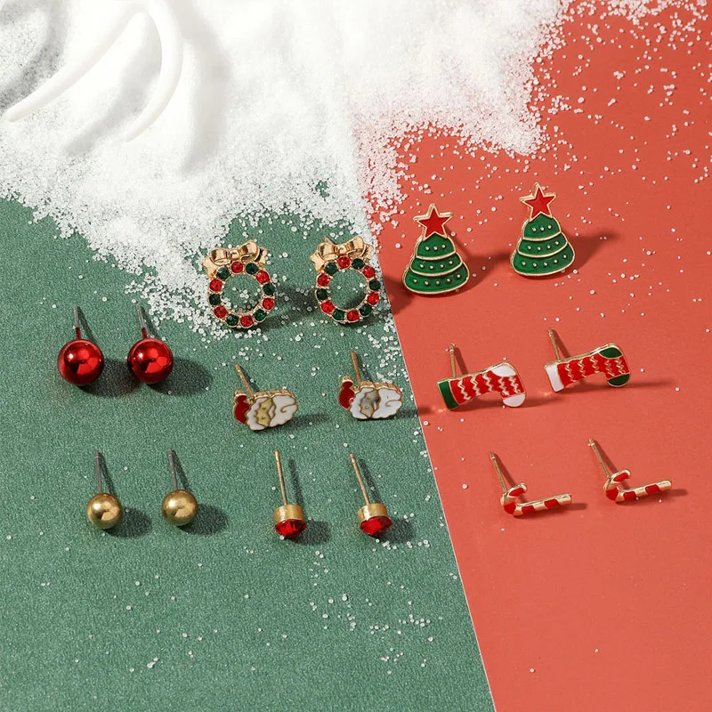 

8pair/set Christmas Earrings Jewelry Accessories Set Cute Santa Claus Elk Tree Bell Christmas Gifts For Women Girls Kids Cartoon
