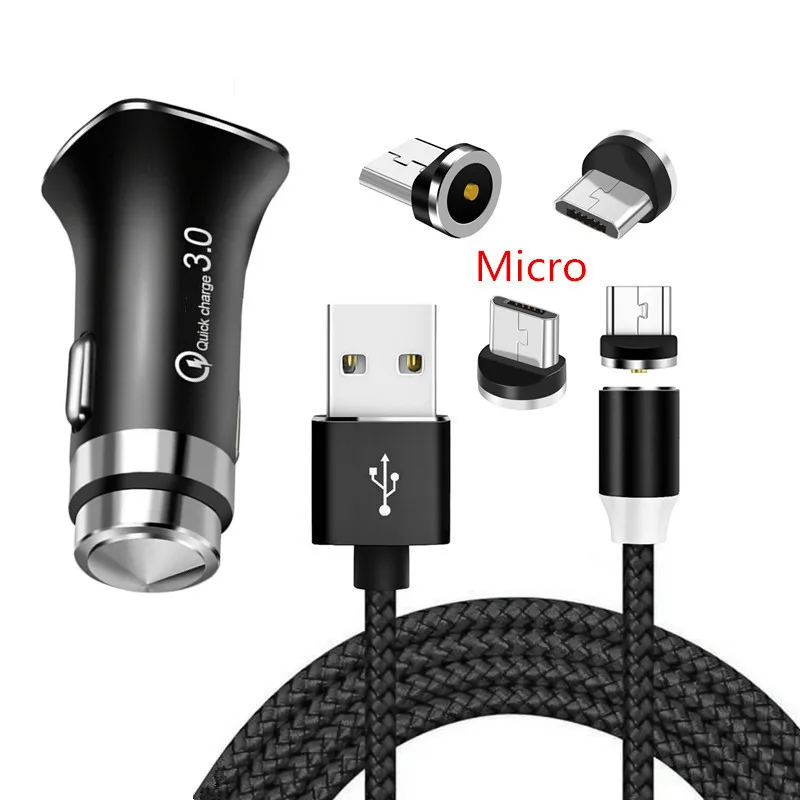 Магнитный кабель Micro USB QC 3 0 быстрое автомобильное зарядное устройство для Samsung A10