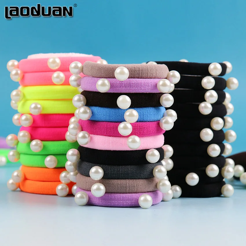 

10 PCS/lot Candy Fluorescence Colored Hair Holders High Quality Pearl Rubber Bands Hair Elastics Accessories Girl Women Tie Gum