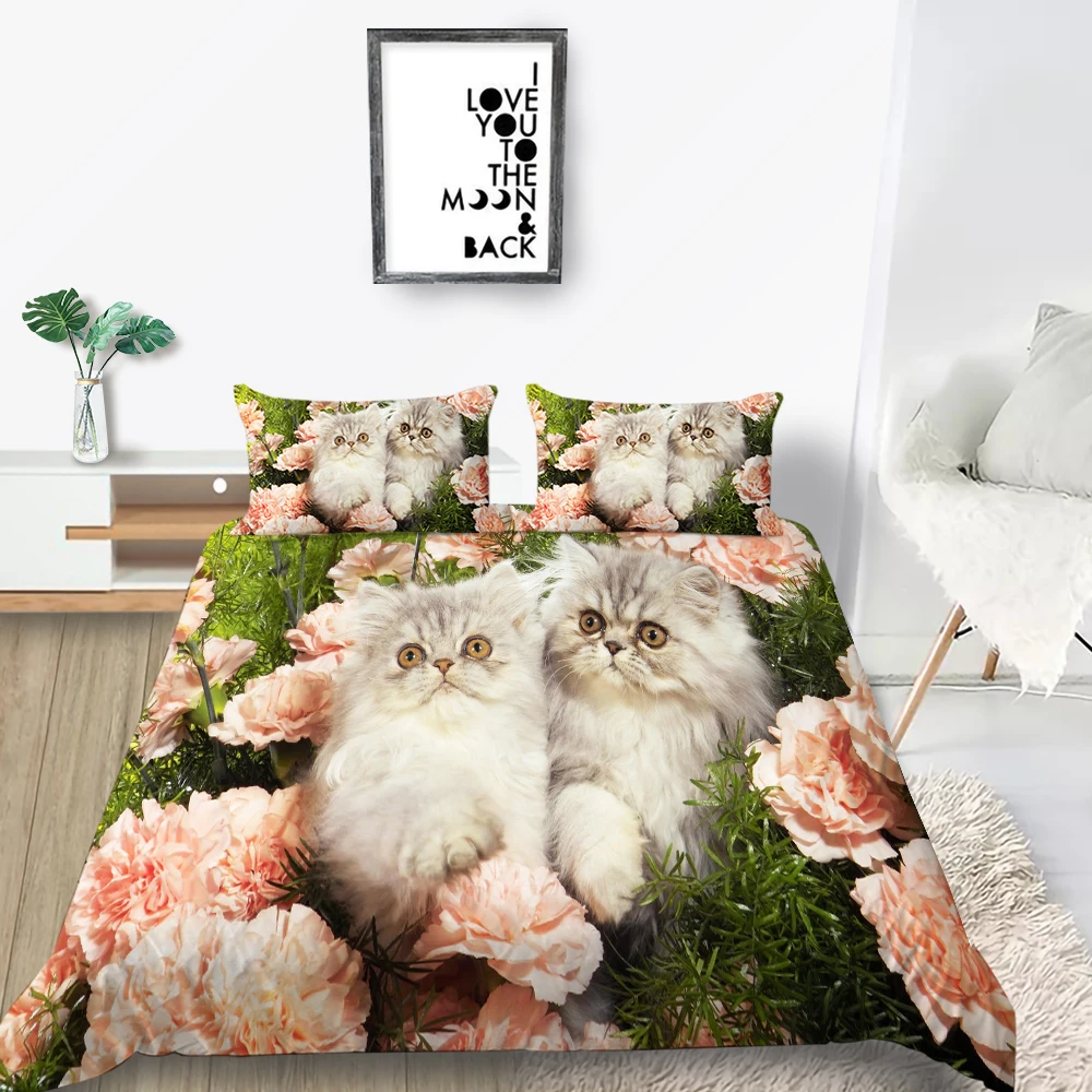 

Hot Sale Bedding Set Pet Cat Cute Simple 3D Duvet Cover Kitten Queen King Twin Full Single Double Unique Design Bed Set