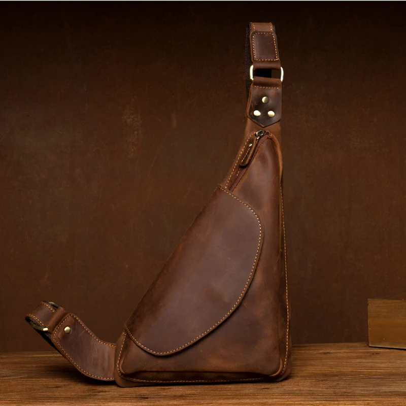 BOLEKE Crazy Horse Bag Men Chest Pack Single Shoulder Strap Back Bags Genuine Leather Travel Crossbody Vintage | Багаж и сумки