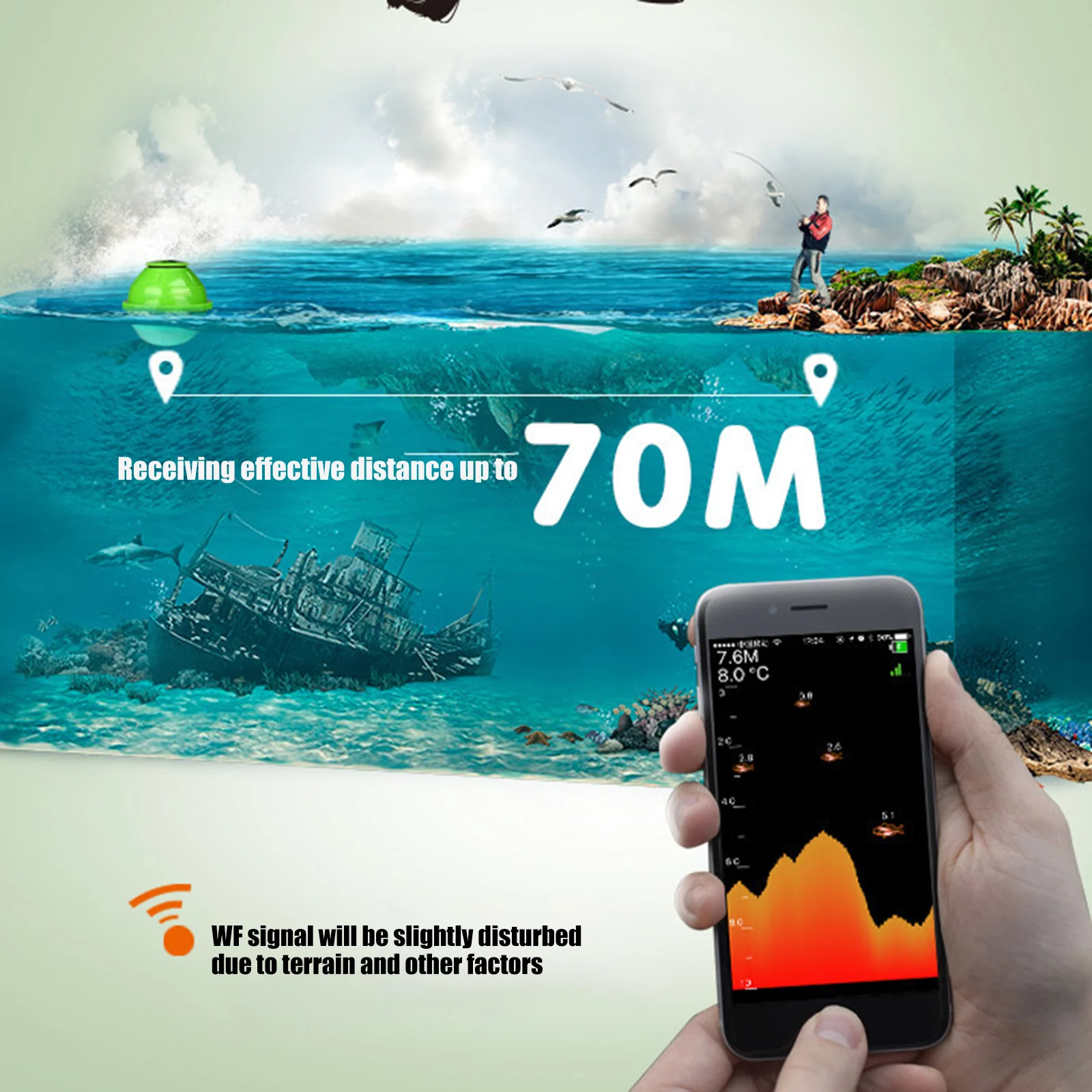 

2020 WiFi Smart Sonar Wireless Fish Finder Portable Fish Detector Visual Fishing Device Compatible with IOS Android N66