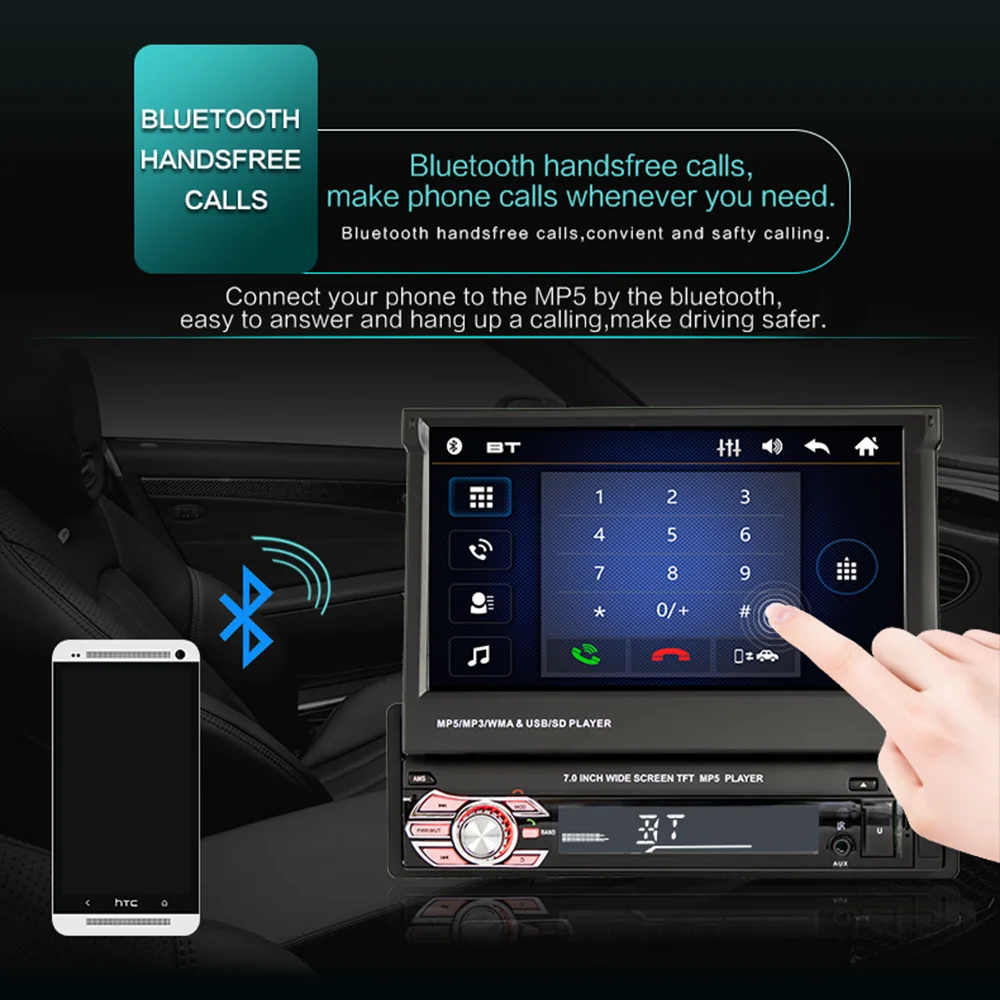 Podofo Автомагнитола 1Din 7 дюймов Bluetooth Авто Радио выдвижной сенсорный Экран монитор