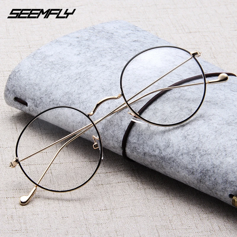 

Seemfly Unisex Reading Glasses Fashion Classic Gold Round Metal Eyeglasses Frame Women Men Vintage Optical Spectacle Male Goggle