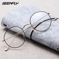 seemfly unisex reading glasses fashion classic gold round metal eyeglasses frame women men vintage optical spectacle male goggle