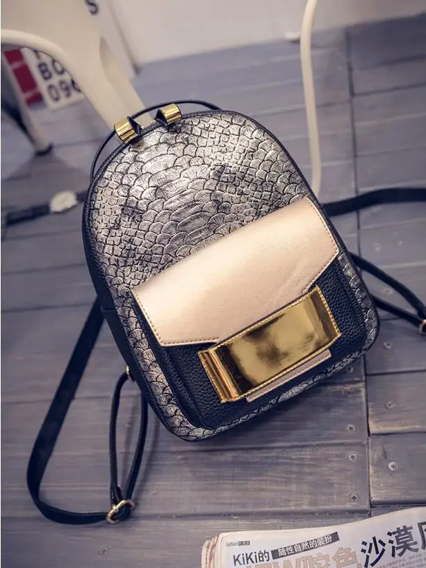 Золотой Черный Серебряный рюкзак Блестящий Женский Змеиный с рисунками мини