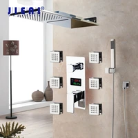 jieni chrome brass bathroom rainfall shower head bathroom shower set message jets digital display rainfall kit hand shower set