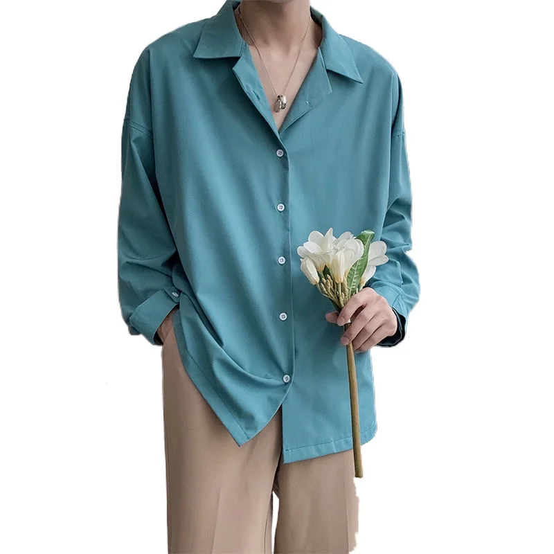 

Dress Shirt Men's Fashion Solid Color Business Casual Shirt Men Streetwear Wild Loose Long Sleeve Shirt Mens M-2XLKorean Style