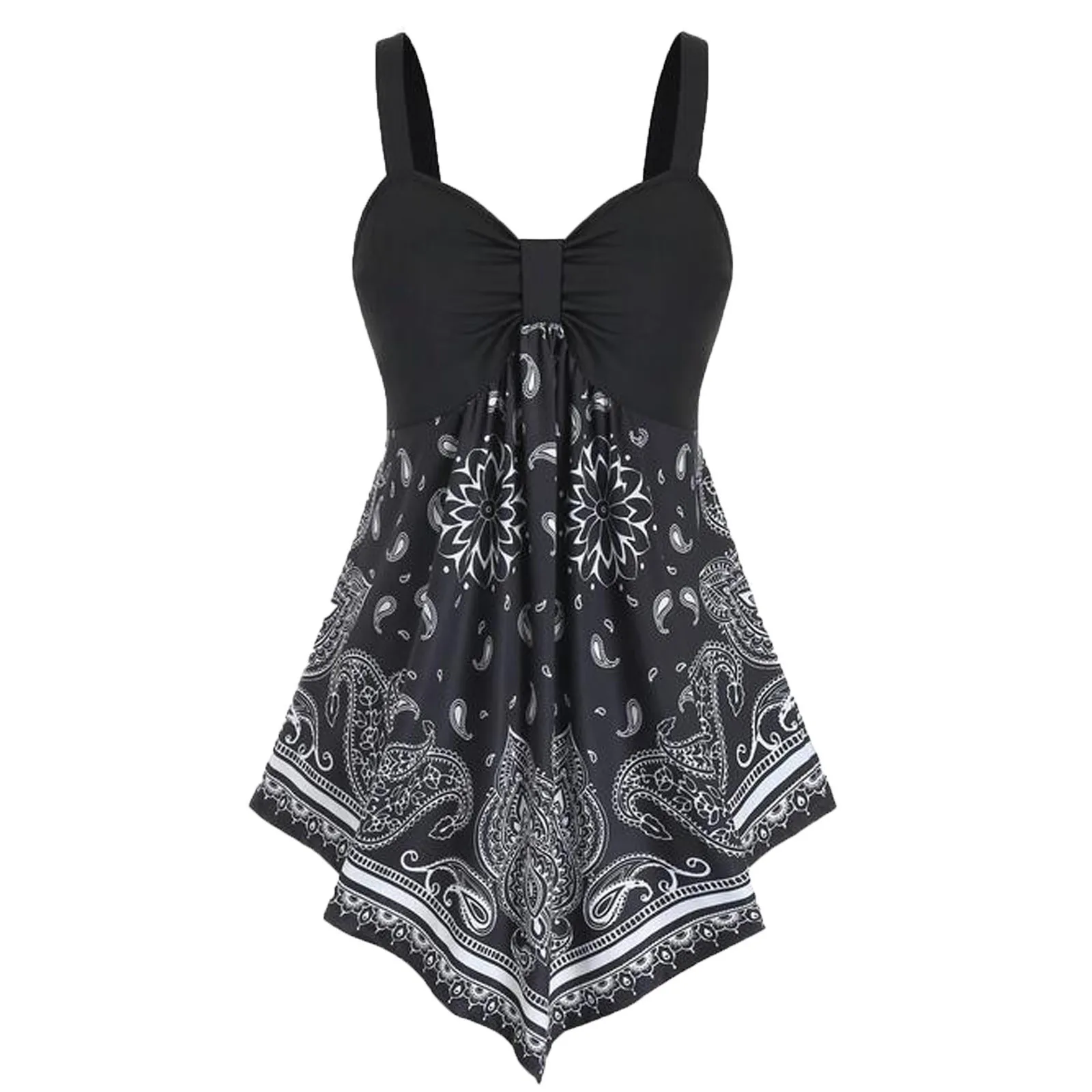 

Summer Women Fashion Sleeveless Paisley Print High Waist Asymmetric Mini Dress Sexy V-Neck Spaghetti Strap Dresses Beach Dress