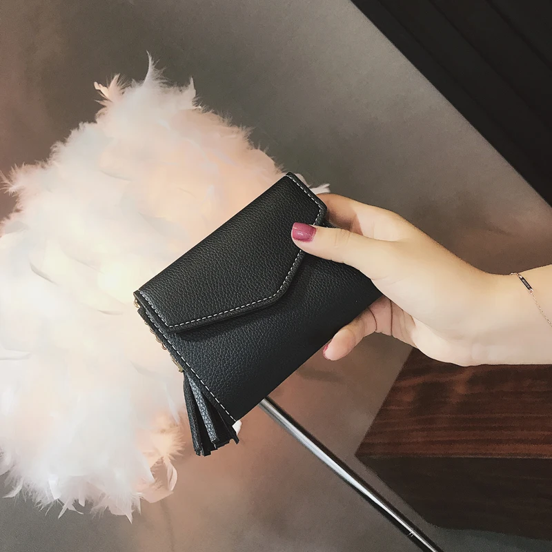 Складной короткий мини-кошелек женские маленькие кошельки с кисточками