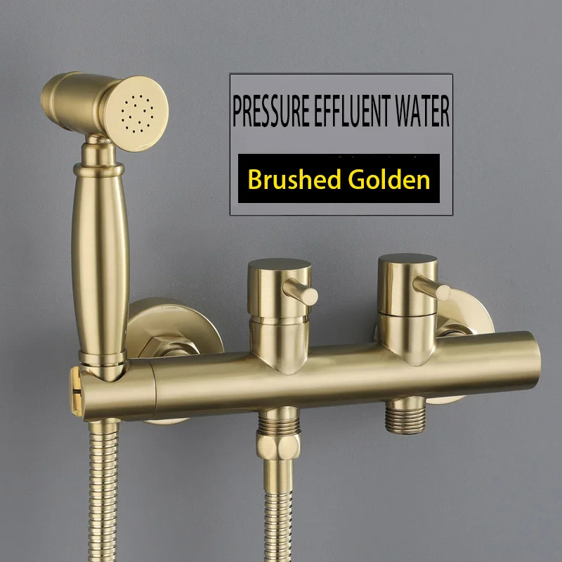 

Brushed Golden Brass Wall Mounted Hand Bidet Faucets Handhld Toilet Douche Tap Sprayer Shower Hygienic Faucet Set