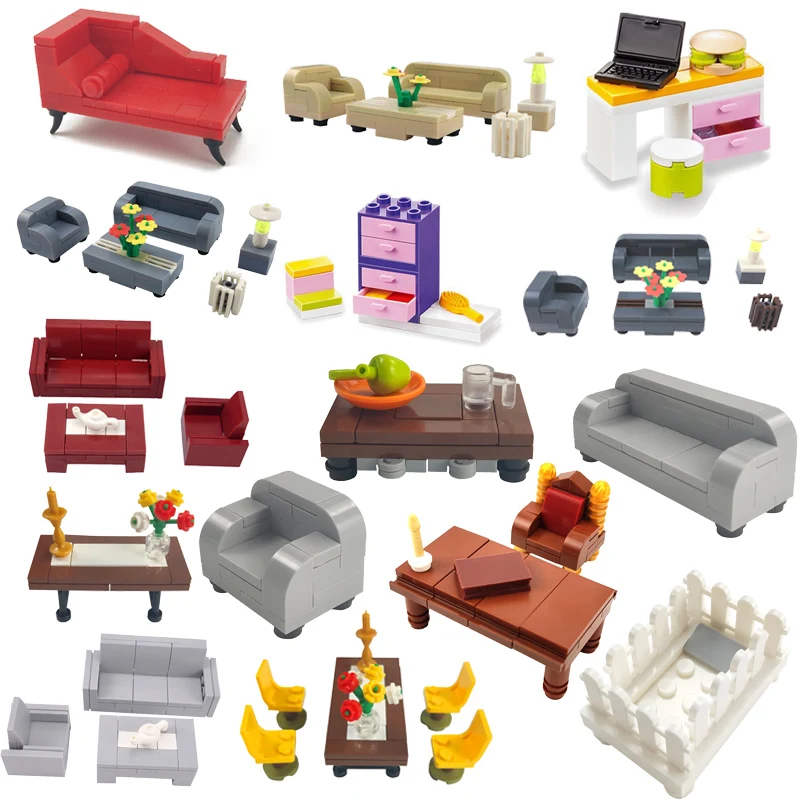 LEQUMOC городская мебель для друзей диван стол совместимый строительные блоки