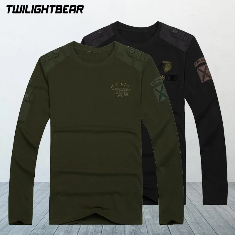 Военные мужские футболки с длинным рукавом мужская Повседневная рубашка