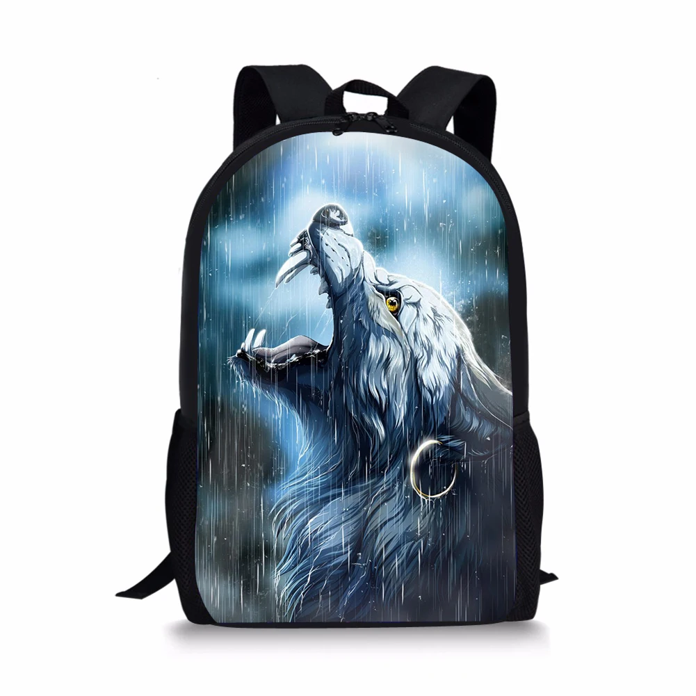 Fashion Children's School Backpack Cool Wolf Prints Pattern Kids School Book Bags Fantasy Animal Painting Travel Backpack