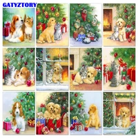gatyztory 60x75cm christmas dog coloring by numbers painting set acrylic paints painting on canvas handmade crafts adults drawin