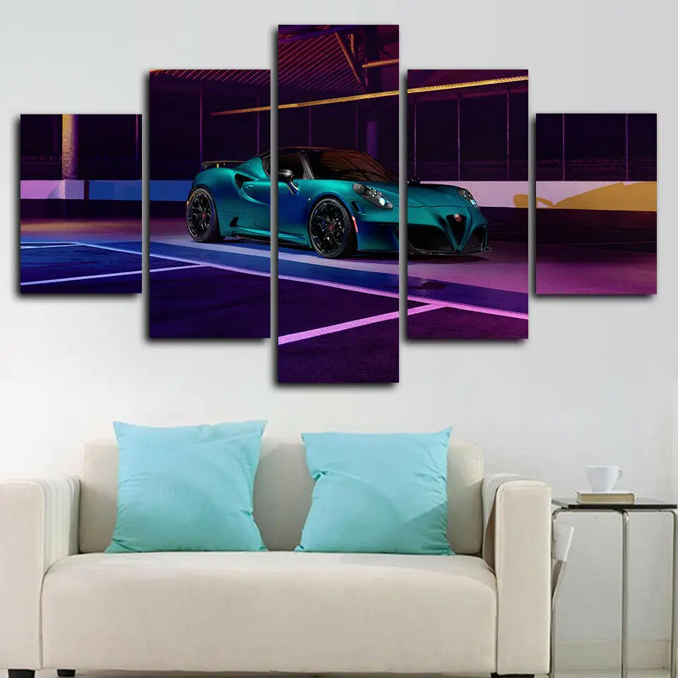 

5 Piece Pogea Racing Zeus Sports Car Canvas Picture Print Wall Art Canvas Painting Wall Decor for Living Room Framed
