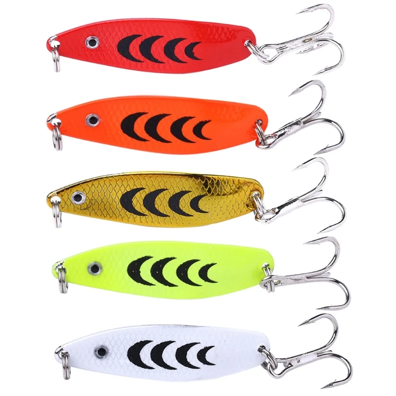 

5pcs Colorful Hard Spoon Spinner Fishing Lures Metal Treble Hooks Baits for Bass Trout Salmon Walleye