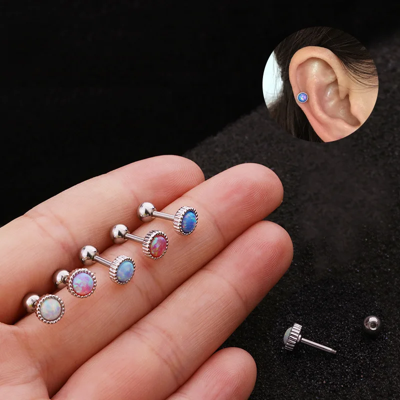 

316L Stainless Steel Piercing Studs Earrings Labret Opal Lip Ear Bone Nail Earrings Clips Piercing Body Jewelry Wholesale