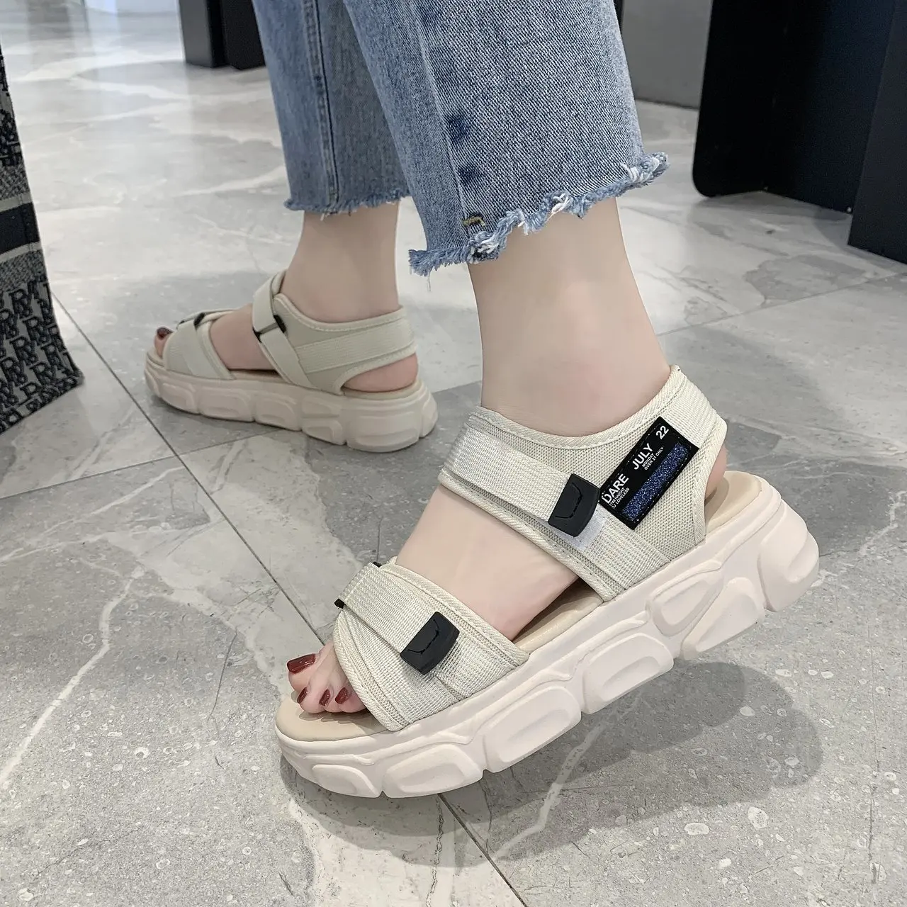 

Thick Sandals 2021 Women's Shoes Casual Hook and Loop Thick Black Sandals Women's Summer Beach Sandals De Las Mujeres