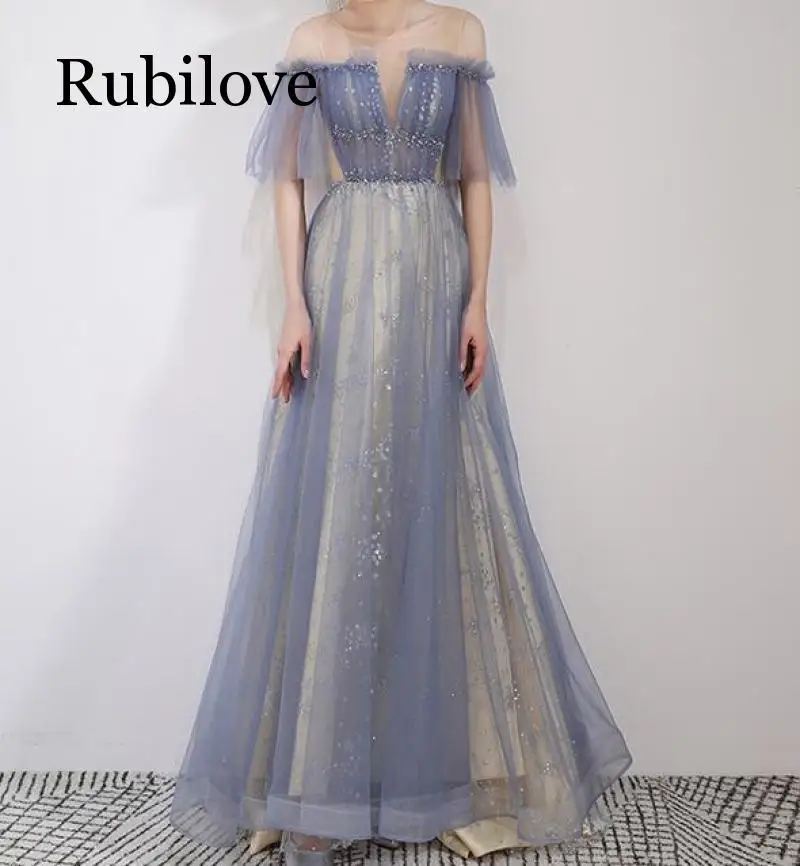 Женское банкетное платье Rubilove длинное вечернее феи голубого цвета новинка весны