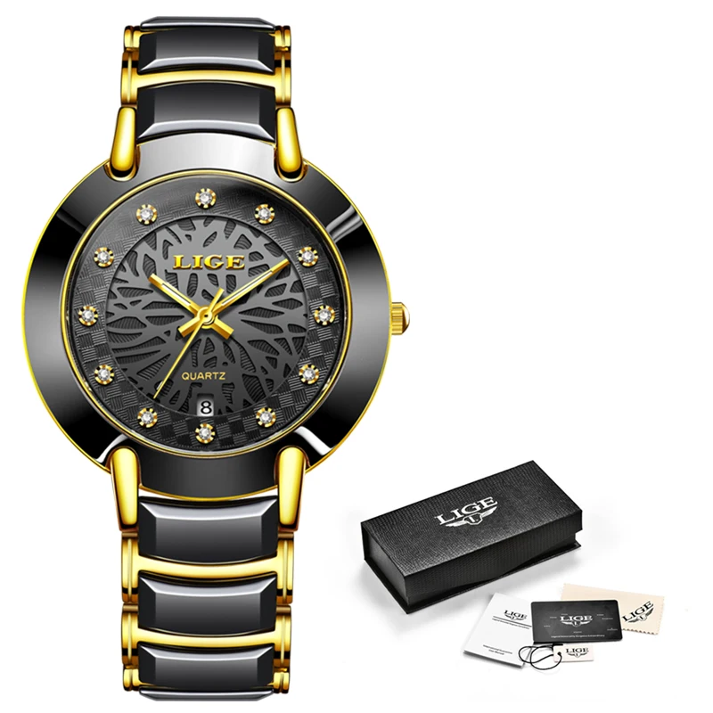 

Relogio Masculino 2020 LIGE Brand New Ceramic Watches Mens Top Fashion Diamond Waterproof Wristwatch Men's Date Quartz Clock+Box