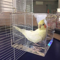 cage acrylic house shower cockatiel bird bathtub transparent pet supplies parakeets spacious parrots with hanging hooks cleaning