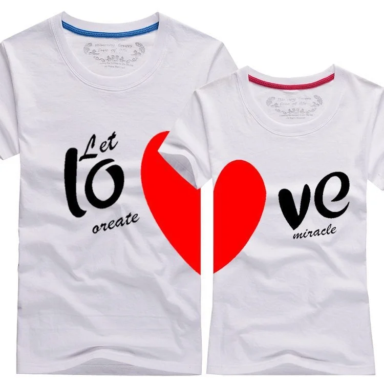 Kupokasi Fashion Summer Sweet Couple Heart Matching T-Shirt Cotton Clothes for Lover Newlyweds I Love You Print graphic y2k top