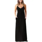 Платье женское длинное с открытой спиной, праздничный Сарафан Макси на бретелях, с карманами и V-образным вырезом, повседневный пляжный халат, на лето