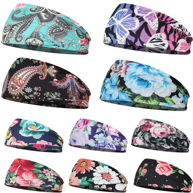 

Flower print yoga Headbands for Women Elastic Hairbands wide-brimmed Headband Sport Turban Headwrap Girls Hair Accessories TSLM1