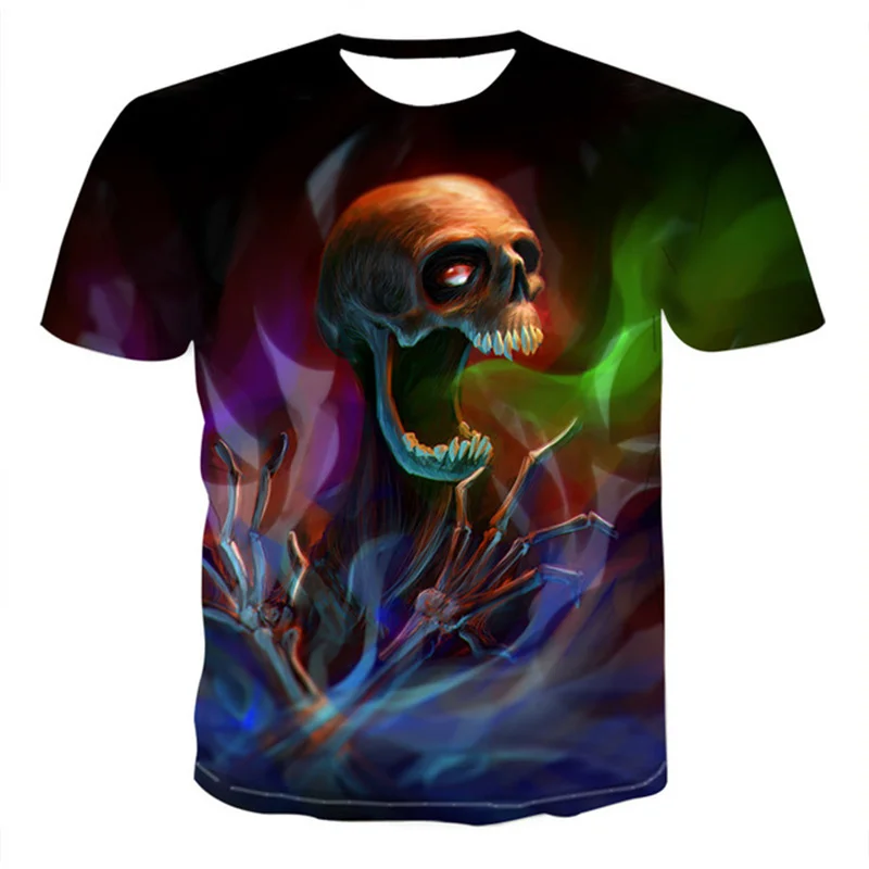 

2021 Summer New Men's T-shirt Punk Style Skull 3DT Shirt Men's Top Hip Hop Print Skull Punisher T-shirt