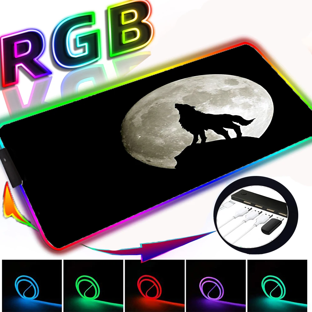 

USB RGB Bullet with 4 Ports Mouse Pad Notebook Pc HUB LED Light Mousepad Xxl Large Gaming Accessory Office Keyboard Desk Mat