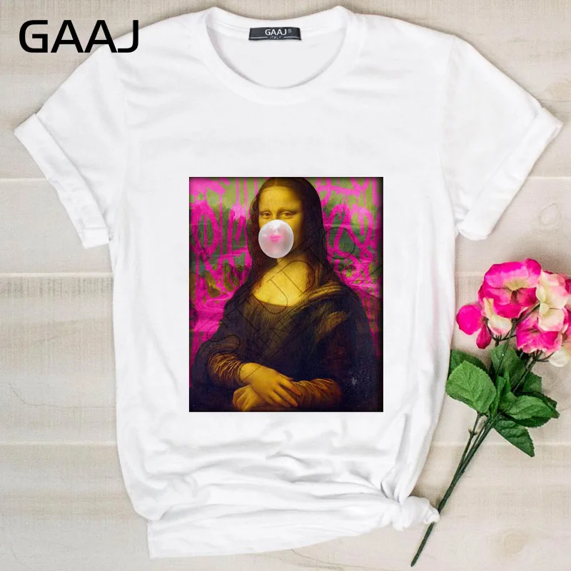 GAAJ Edgy Mona Lisa футболка Женская Harajuku одежда женская футболка с графическим принтом винтажные Топы футболка размера плюс женская футболка
