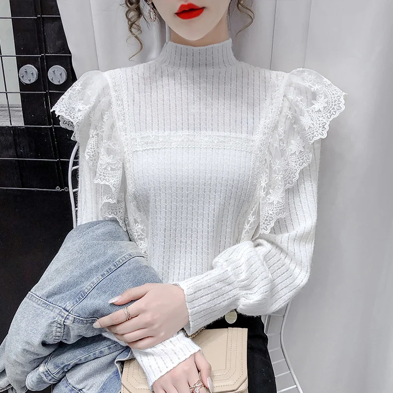 

Spot Autumn Top for Women 2021 New Korean Style Women's Shirt Fashion Lace