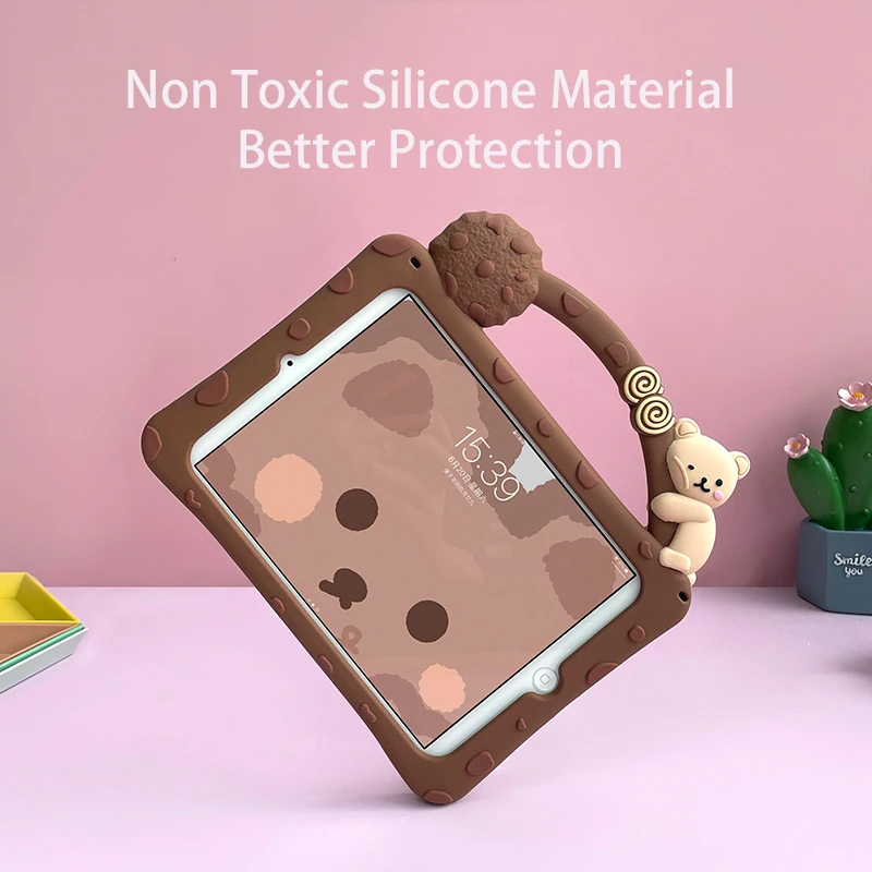 Противоударный мягкий силиконовый чехол для детей с рисунком медведя и печенья |