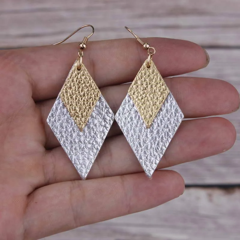 

2 Layers Leopard Genuine Leather Dangle Drops Earrings for Women's Lambskin Leather Dangle Drops Earrings