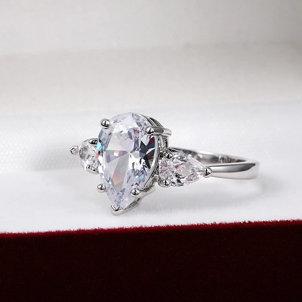 

Fashion Brilliant Water Drop CZ Cubic Zirconia Crystal Delicate Female Rings for Women Lady Girl Wedding Gifts Fashion Jewelry