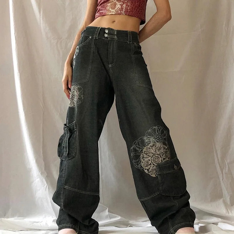 

treetwear Cargo Pants Baggy Jeans Woman Low Waist Casual Loose Wide Leg Pant Vintage 90s Denim Trousers