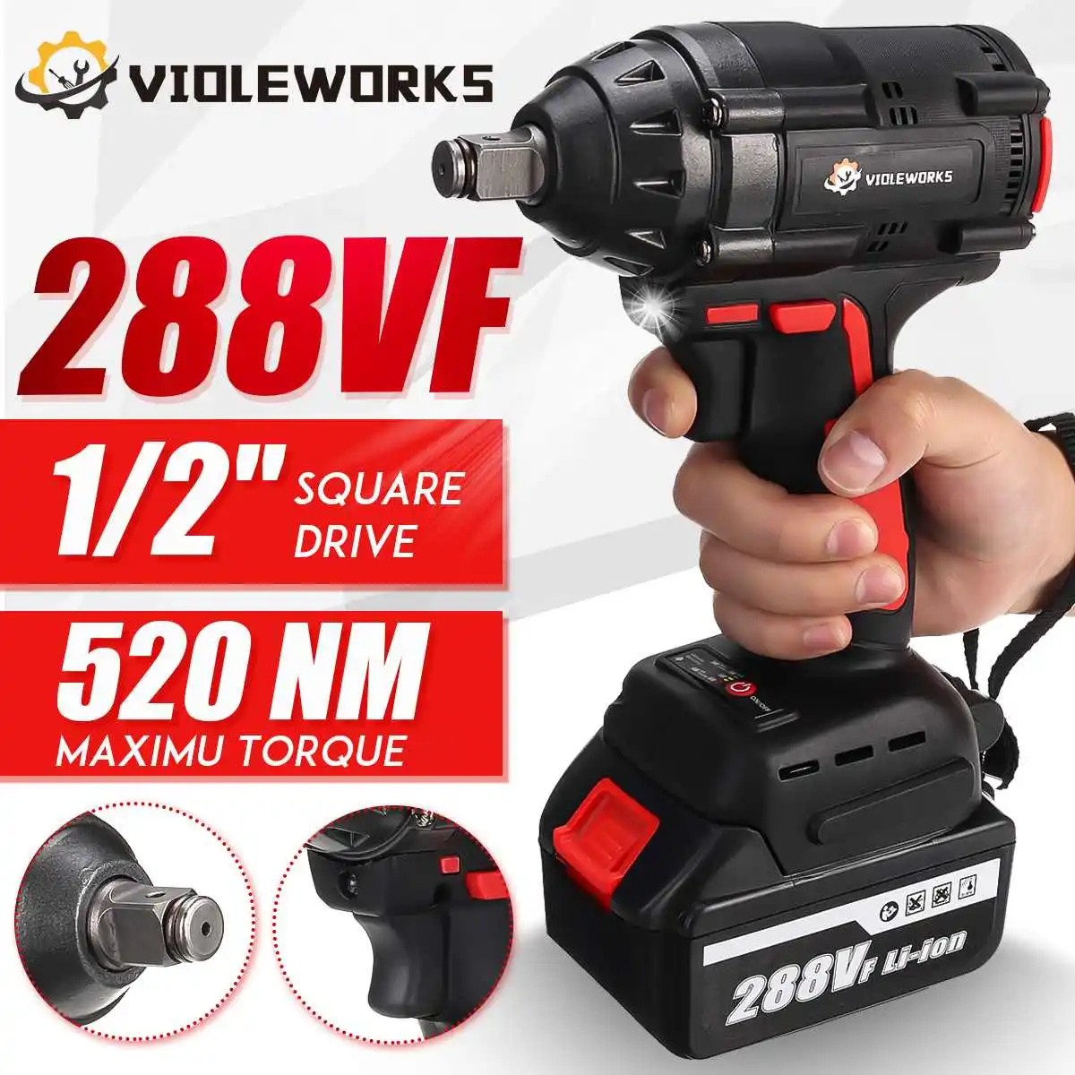 

NEW 19800mAh 288VF Brushless Electric Impact Wrench 1/2 Lithium-Ion Battery 6200rpm 520 N.M Torque 110-240V For Makita Battery