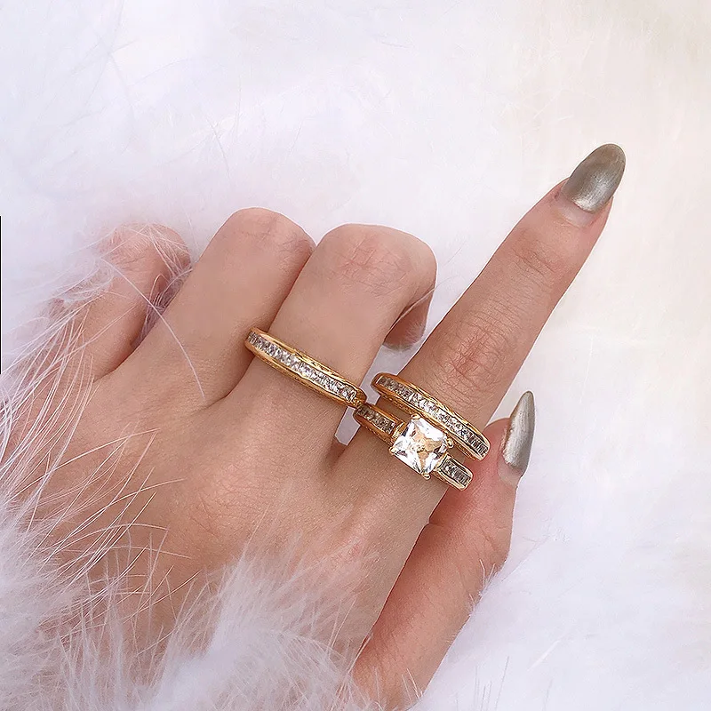Костюм из трех предметов 14K Золотое свадебное кольцо с бриллиантом набор для женщин Anillos драгоценный камень ювелирные изделия Роскошные 14K золотые обручальные кольца с брилиантами