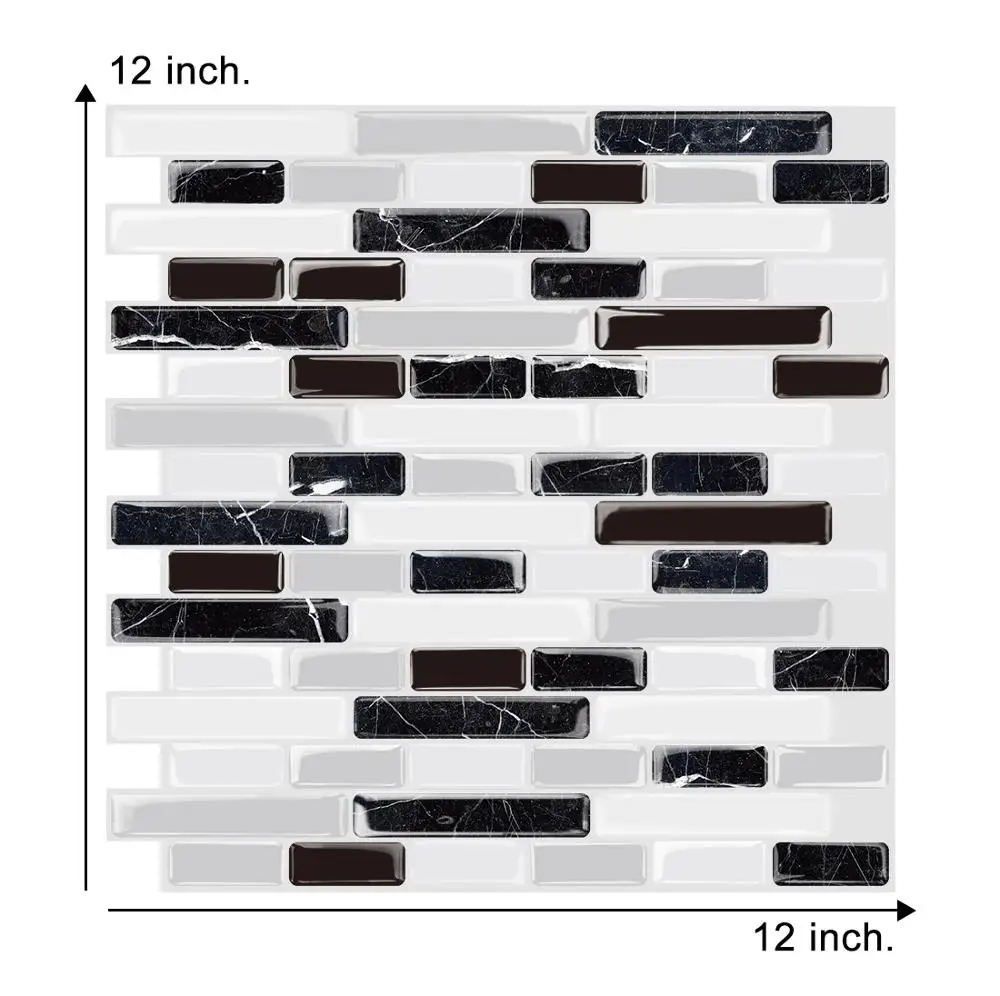 

New Design Big Size 12*12 inch Strong adhesive Waterproof Wallpaper 3D Peel and Stick Black Tiles - 1 Sheet