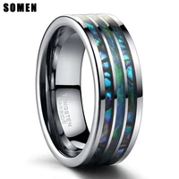 somen 8mm polished matte abalone shell tungsten carbide ring for men wedding engagement rings name engrave fashion jewelry