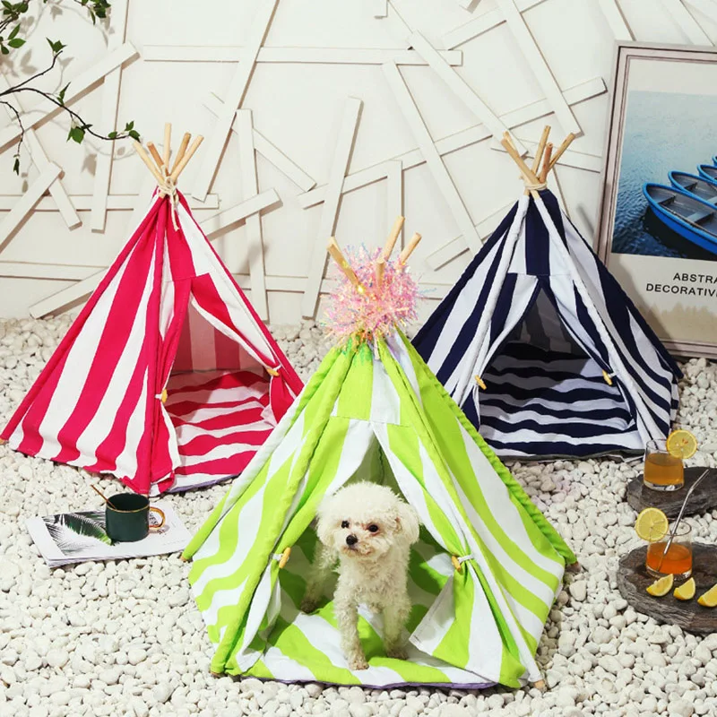 

Pet Tent House Cat Bed Portable Teepee With Thick Cushion Dog House For Puppy Cat Indoor Outdoor Kennel Breathable Teepee Cave