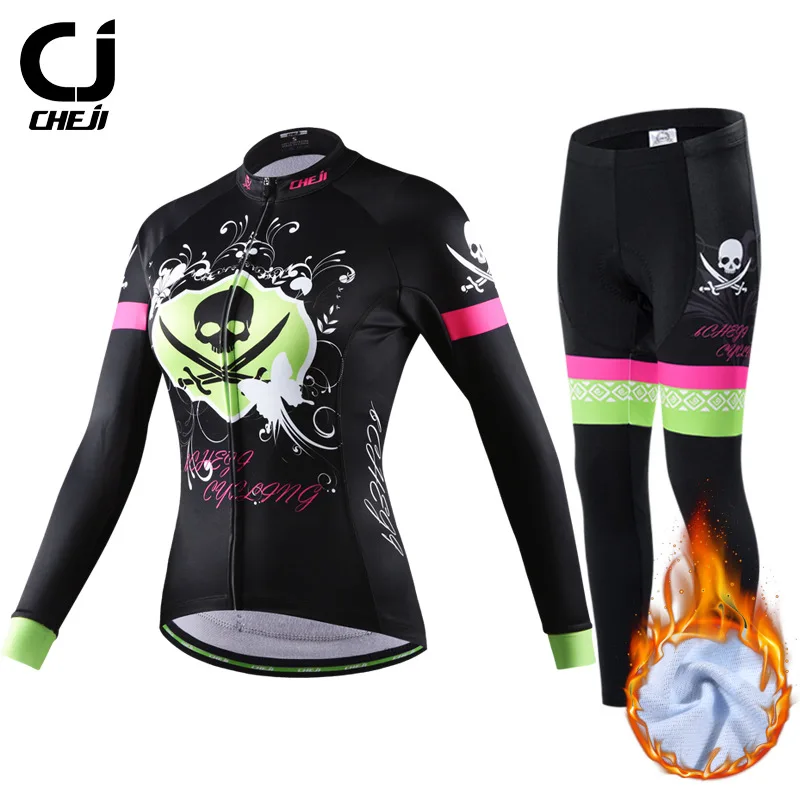 Зимняя Теплая Флисовая одежда CHEJI для езды на велосипеде Женская ветрозащитная