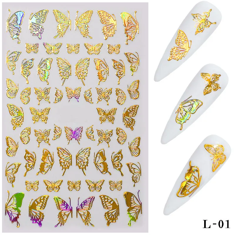 

1 Sheet Metal Silk Foil Mesh Butterfly 3D Nail Art Stickers Self-adhesive Tape Line Decals Paper Manicure Design Accessories