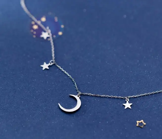 real 100% Sterling Silver 925 Fine Jewelry Moon Star Pendant Statement station Necklace GTLX2020 | Украшения и аксессуары